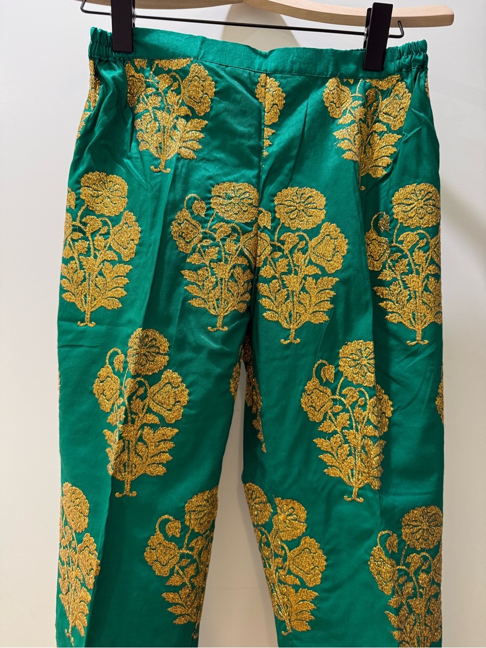 Green & Gold Brocade Straight Leg Pants